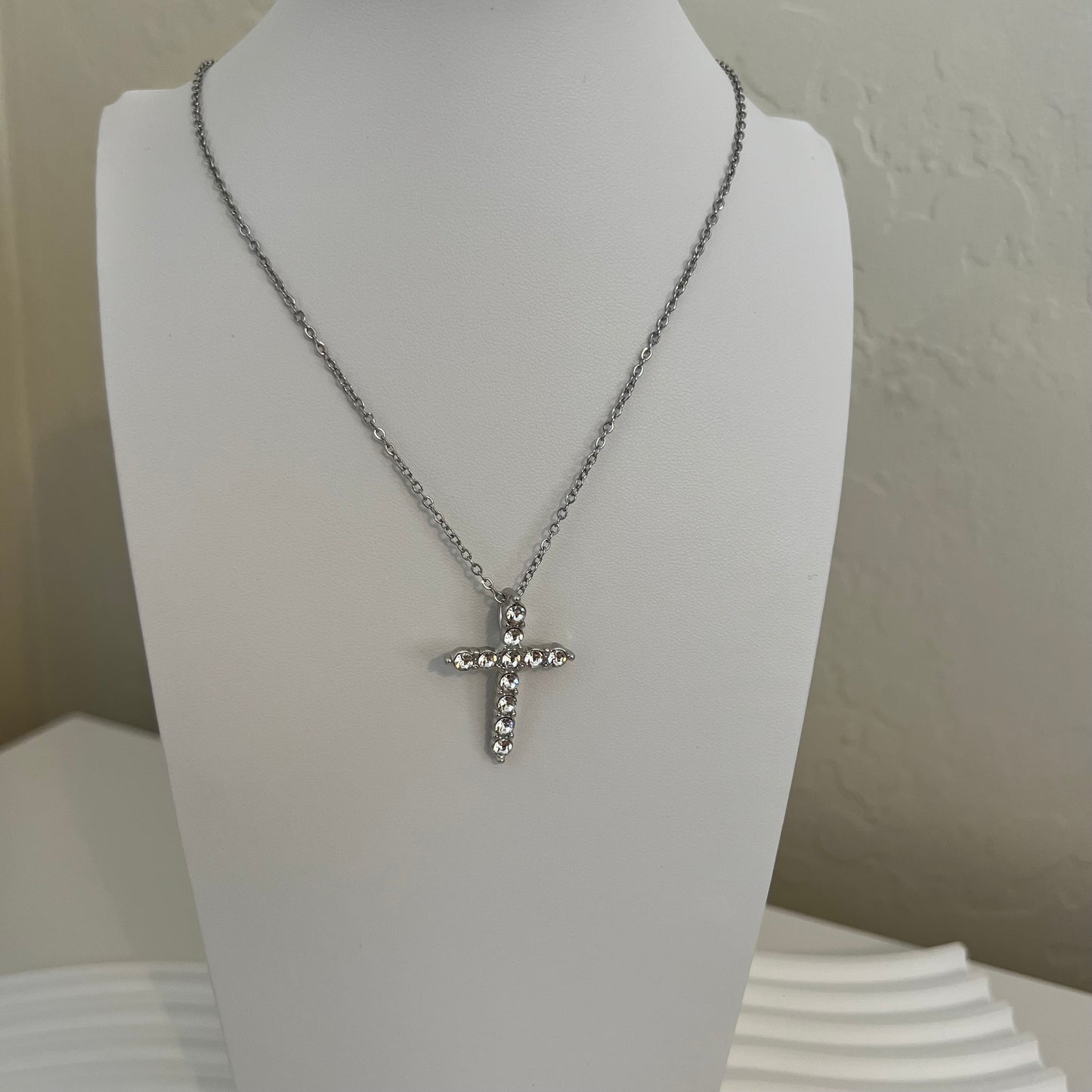 Silver Bling Cross Necklace